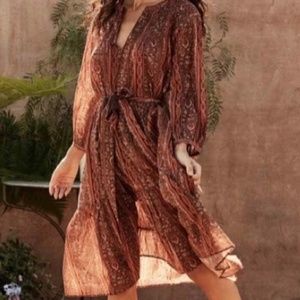 Doen Normandy Dress Earth Mandevilla Vine Floral Print Dark Brown S